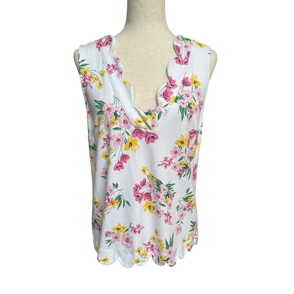 Crown & Ivy Floral Sleeveless Ruffle Neck Rayon Top Sz L Cottage Core - Picture 2 of 7
